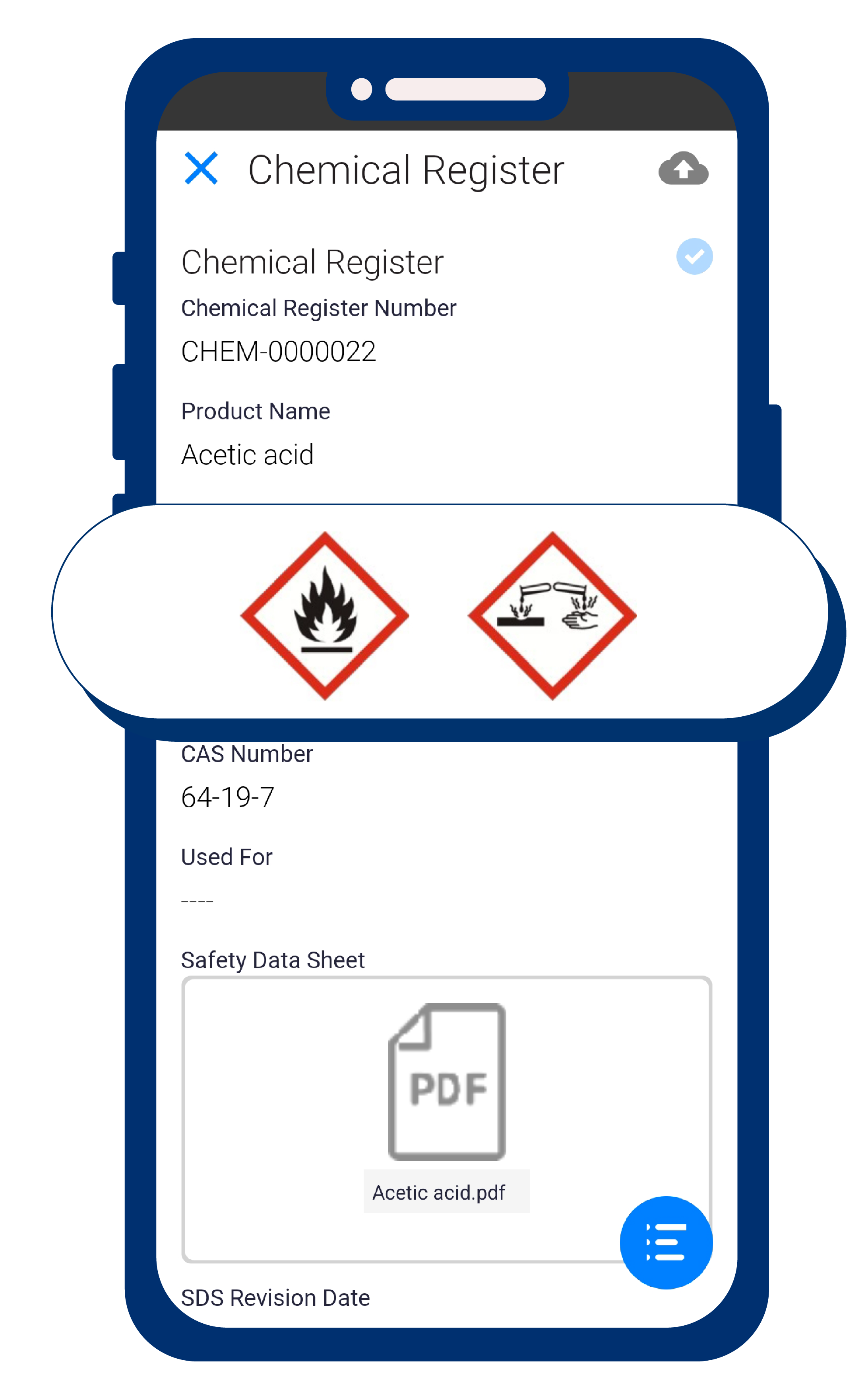 Mobile view of chemical register software