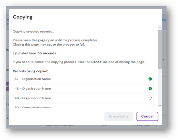 Easily bulk copy any module records to other organisation units