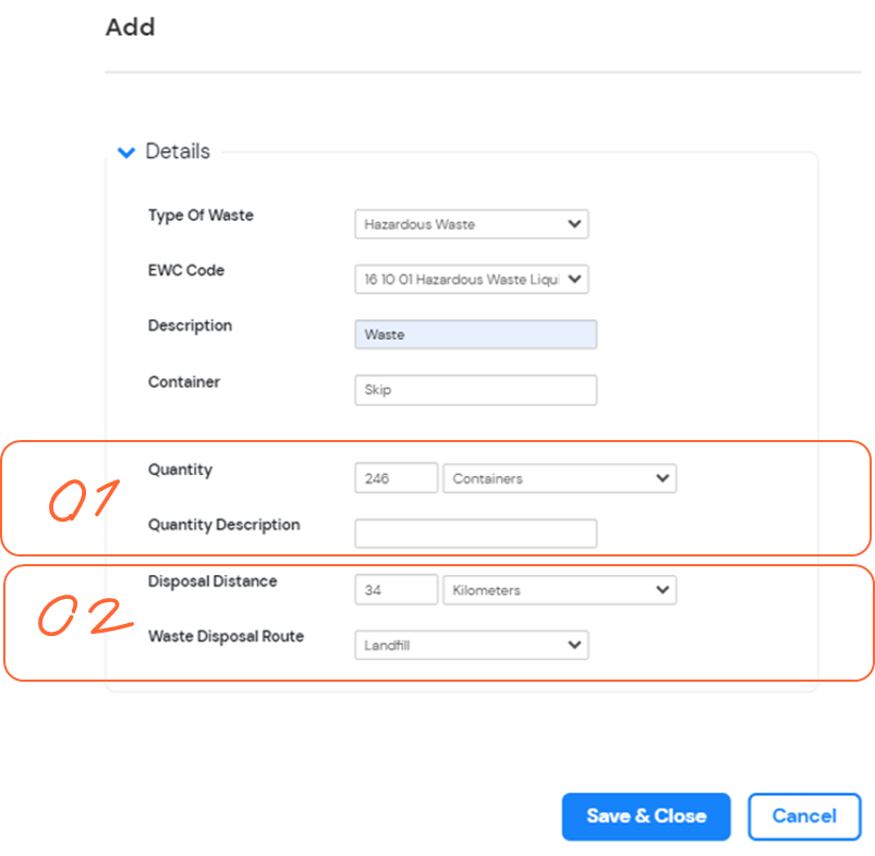 26.2 Waste quantity fields - landing page