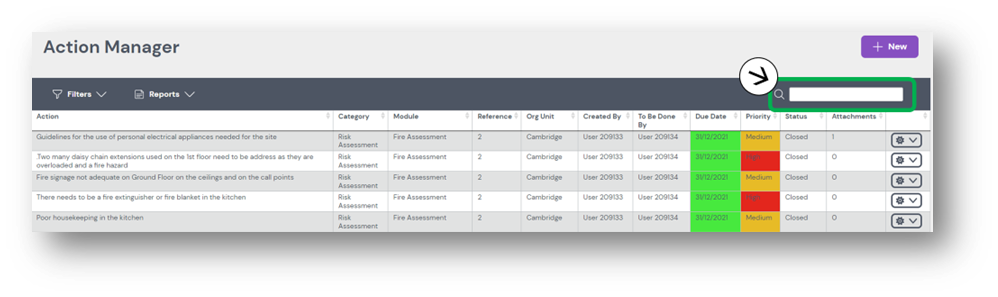 search in actions 1